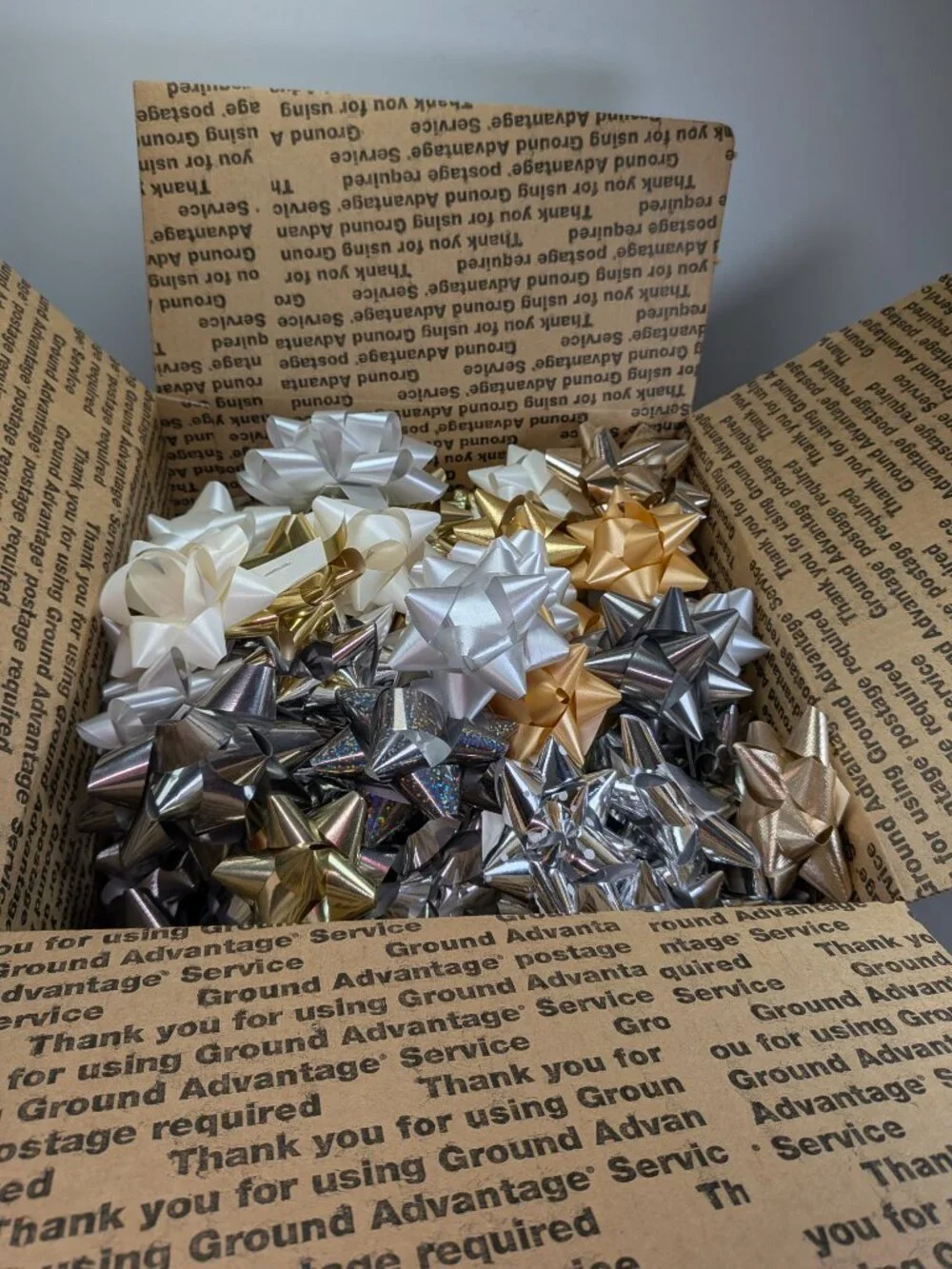 118 Pc Bulk Gift Bow Lot - Metallic Holographic Satin Gold Silver Gray NEW